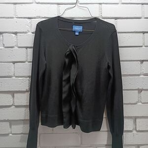 Simply Vera Black Long Sleeve Cardigan w/Ruffle Accent Hidden Buttons Size PS